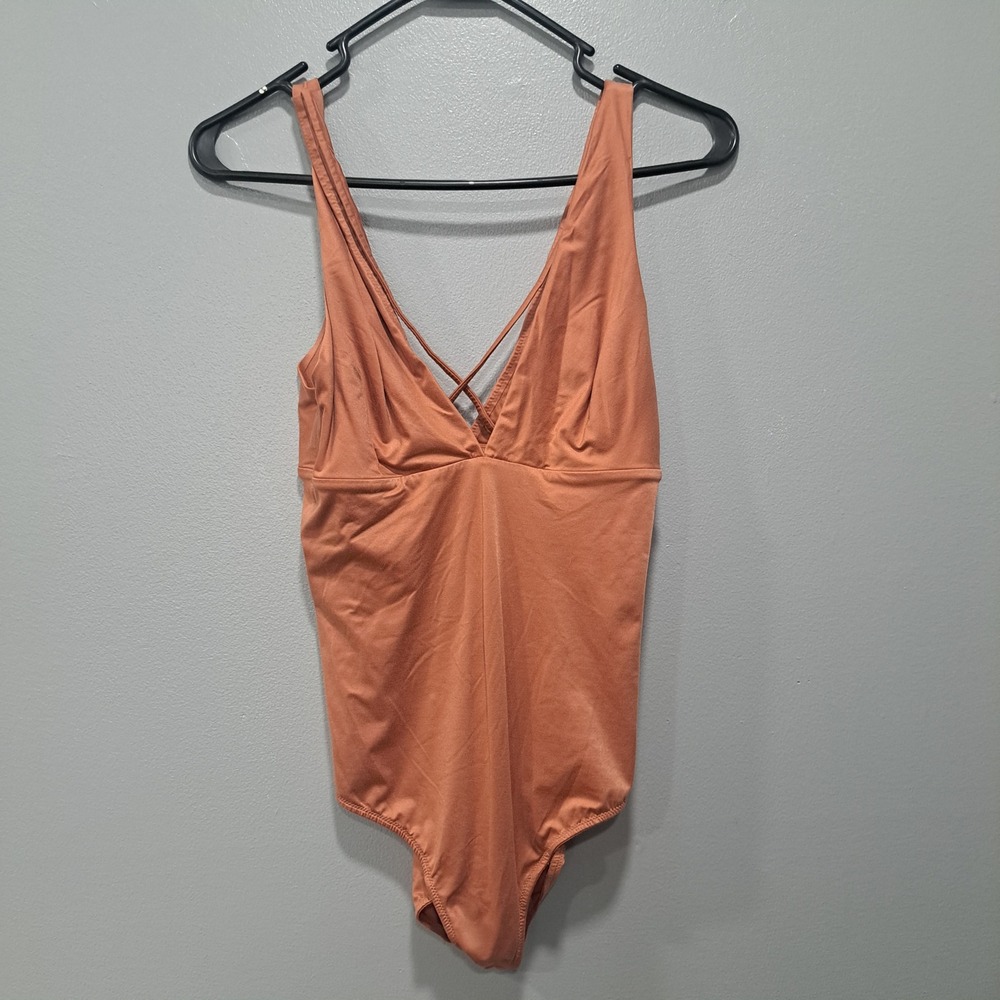Aerie Sunnie Bodysuit Medium Rust Orange V-Neck Crisscross Strappy Sleeveless